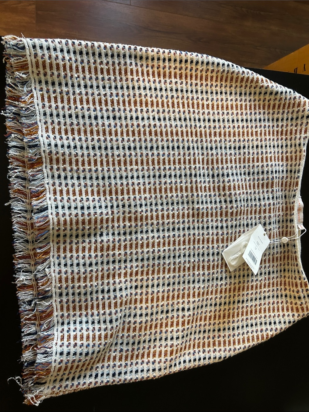 Tory Burch Hollis Skirt Striped Fringe Midi White & Blue Medium NWT